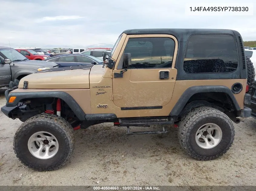 2000 Jeep Wrangler / Tj Sport VIN: 1J4FA49S5YP738330 Lot: 40504663