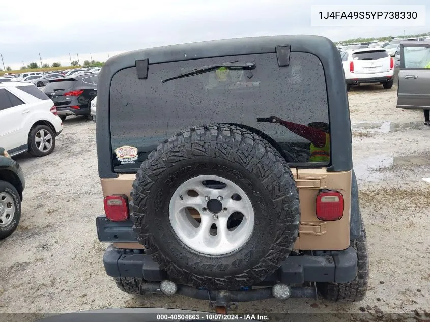 2000 Jeep Wrangler / Tj Sport VIN: 1J4FA49S5YP738330 Lot: 40504663