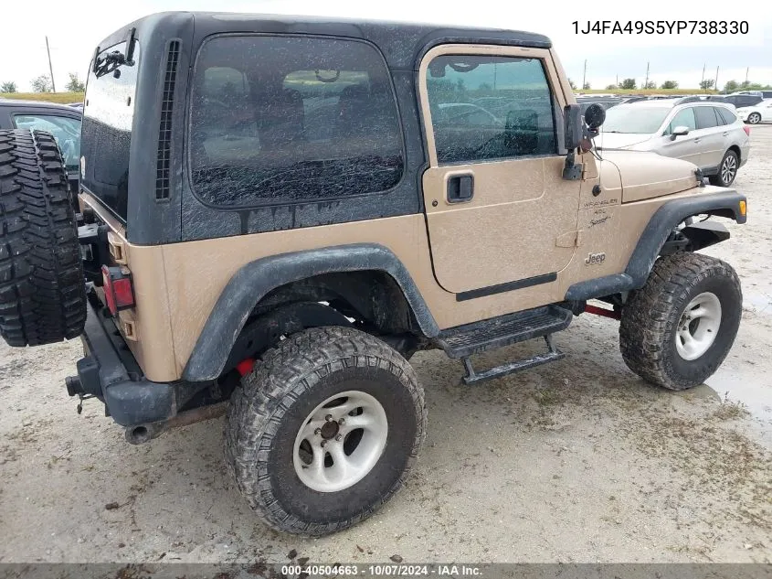 2000 Jeep Wrangler / Tj Sport VIN: 1J4FA49S5YP738330 Lot: 40504663