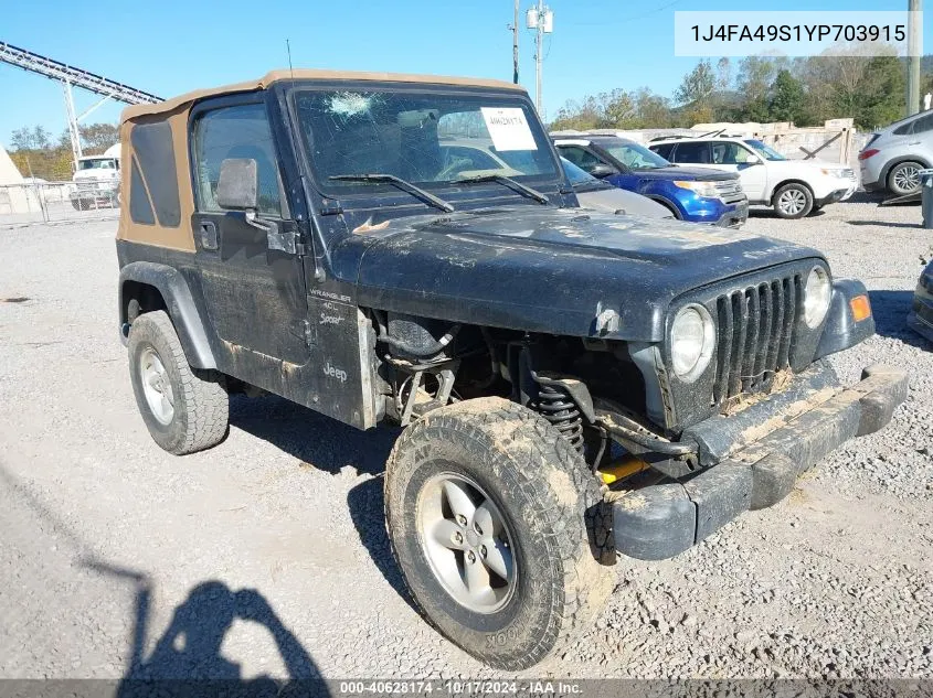 2000 Jeep Wrangler Sport VIN: 1J4FA49S1YP703915 Lot: 40628174