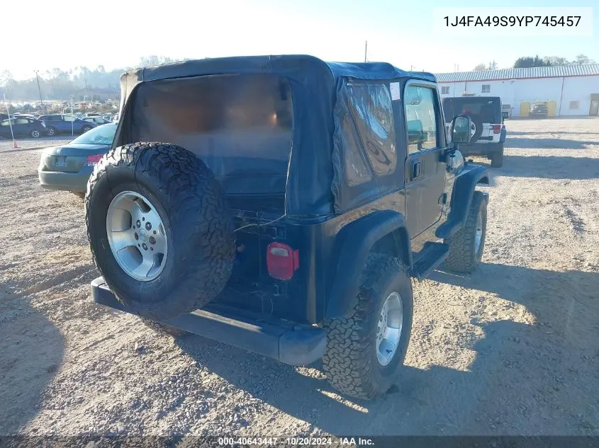 2000 Jeep Wrangler / Tj Sport VIN: 1J4FA49S9YP745457 Lot: 40643447