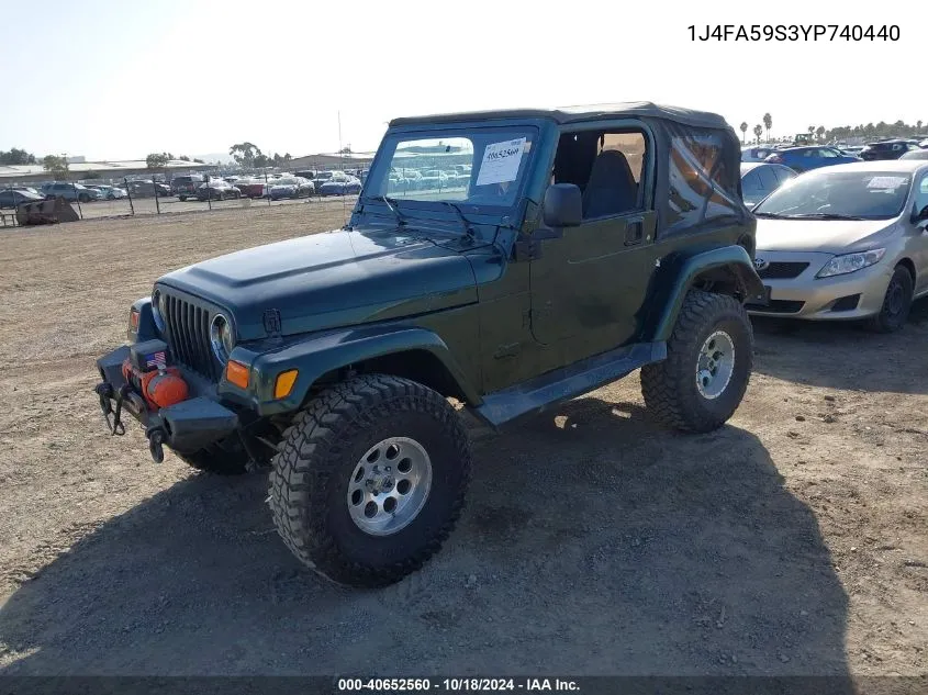 2000 Jeep Wrangler Sahara VIN: 1J4FA59S3YP740440 Lot: 40652560