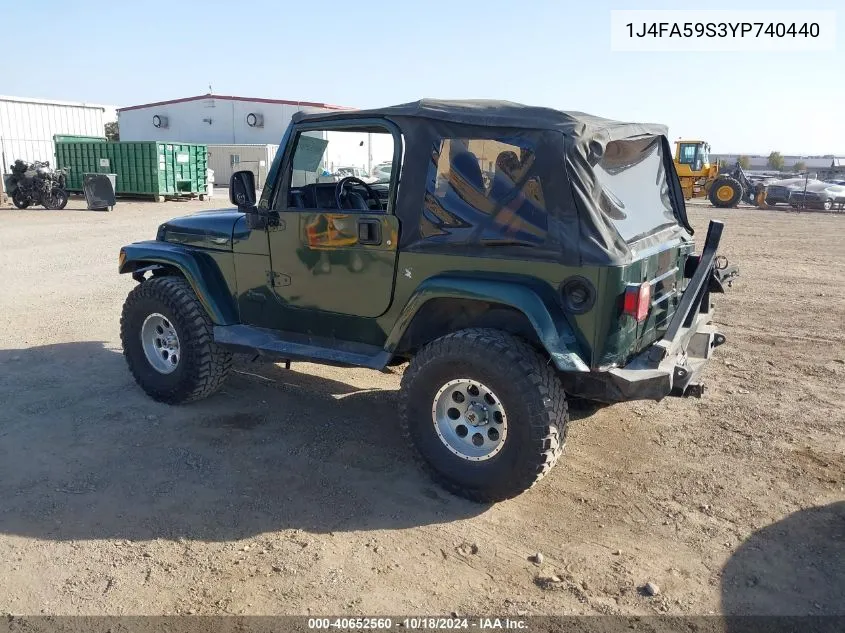 2000 Jeep Wrangler Sahara VIN: 1J4FA59S3YP740440 Lot: 40652560