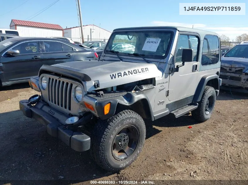 2000 Jeep Wrangler Sport VIN: 1J4FA49S2YP711859 Lot: 40698383