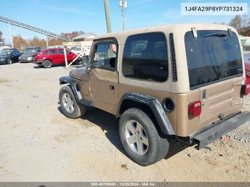 2000 Jeep Wrangler Se VIN: 1J4FA29P8YP731324 Lot: 40709500