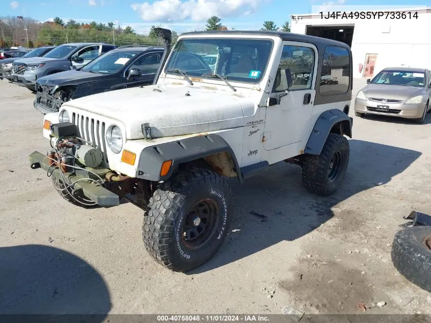 2000 Jeep Wrangler Sport VIN: 1J4FA49S5YP733614 Lot: 40758048