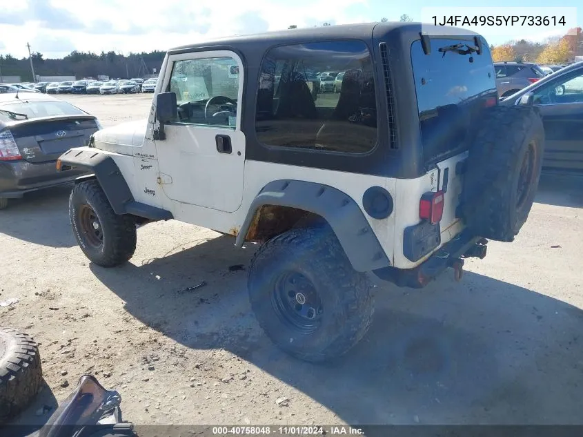 2000 Jeep Wrangler Sport VIN: 1J4FA49S5YP733614 Lot: 40758048