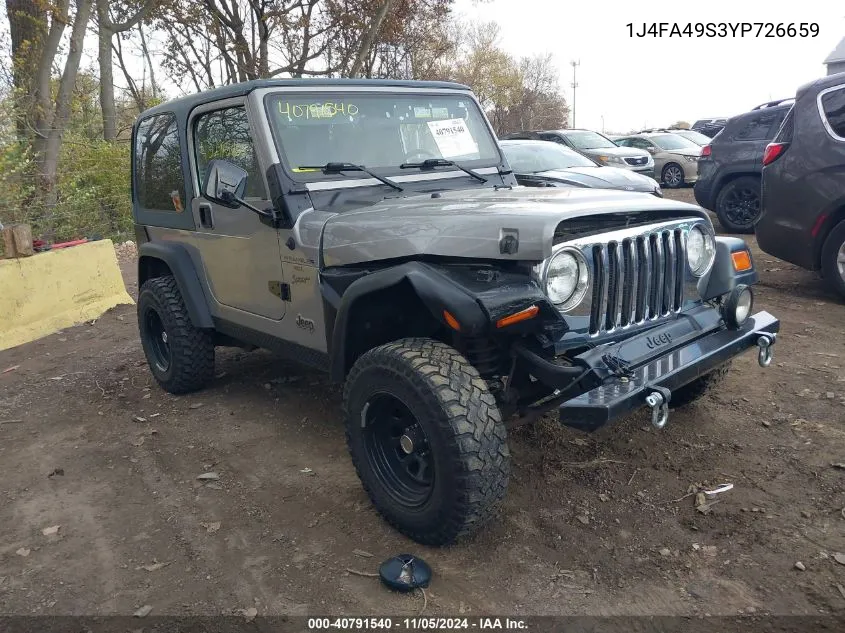 2000 Jeep Wrangler Sport VIN: 1J4FA49S3YP726659 Lot: 40791540