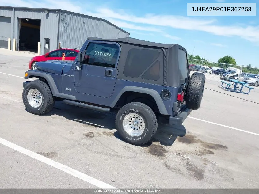 2001 Jeep Wrangler Se VIN: 1J4FA29P01P367258 Lot: 39773294