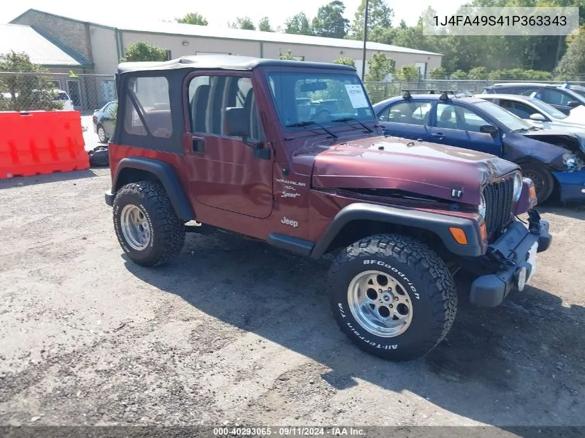 1J4FA49S41P363343 2001 Jeep Wrangler Sport