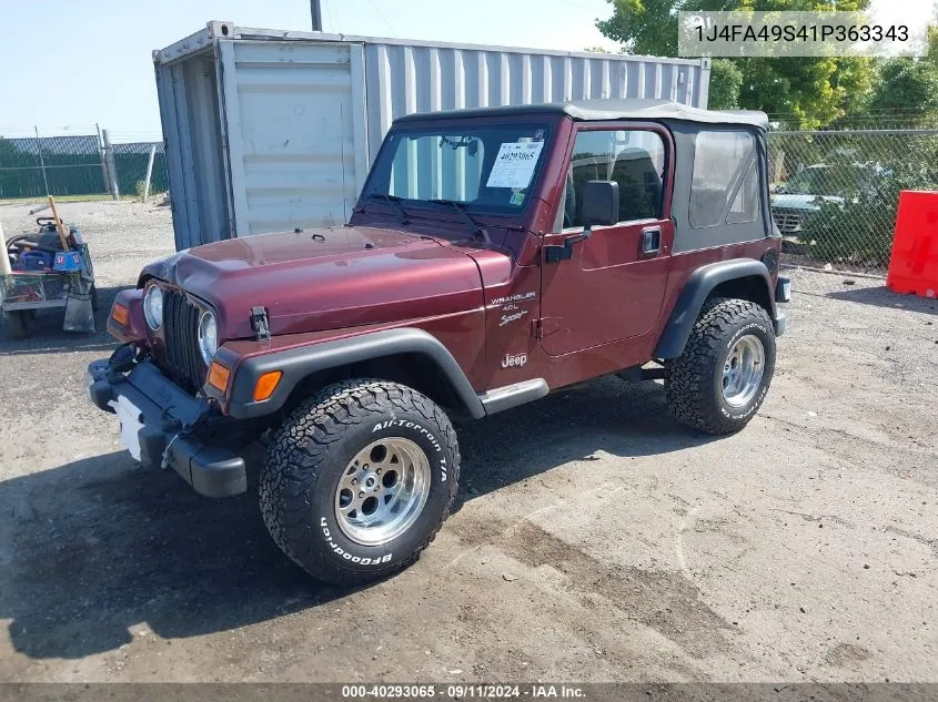 1J4FA49S41P363343 2001 Jeep Wrangler Sport