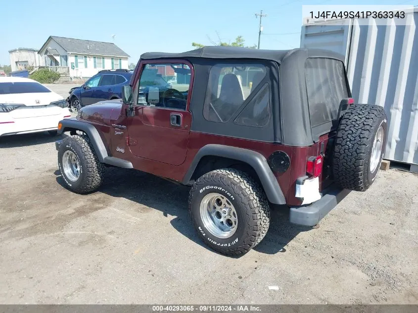 2001 Jeep Wrangler Sport VIN: 1J4FA49S41P363343 Lot: 40293065