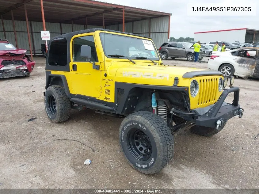 1J4FA49S51P367305 2001 Jeep Wrangler / Tj Sport