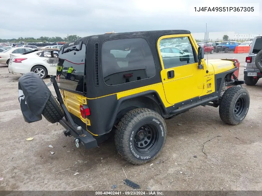 2001 Jeep Wrangler / Tj Sport VIN: 1J4FA49S51P367305 Lot: 40402441