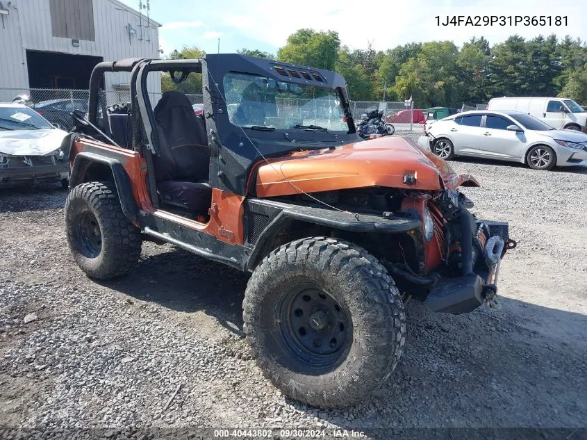 2001 Jeep Wrangler Se VIN: 1J4FA29P31P365181 Lot: 40443802