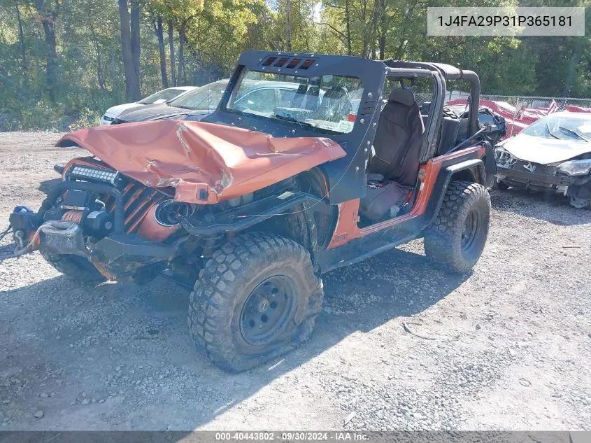 2001 Jeep Wrangler Se VIN: 1J4FA29P31P365181 Lot: 40443802