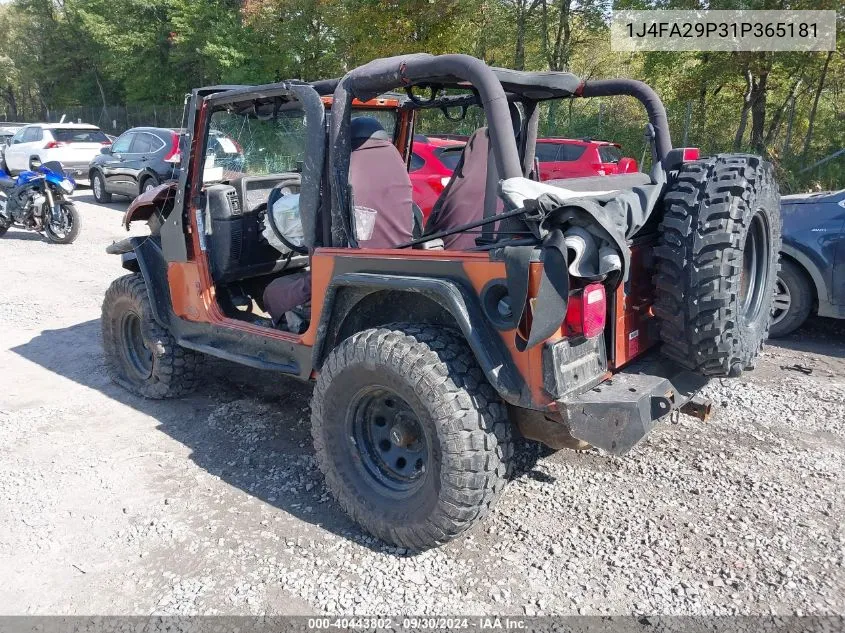 2001 Jeep Wrangler Se VIN: 1J4FA29P31P365181 Lot: 40443802