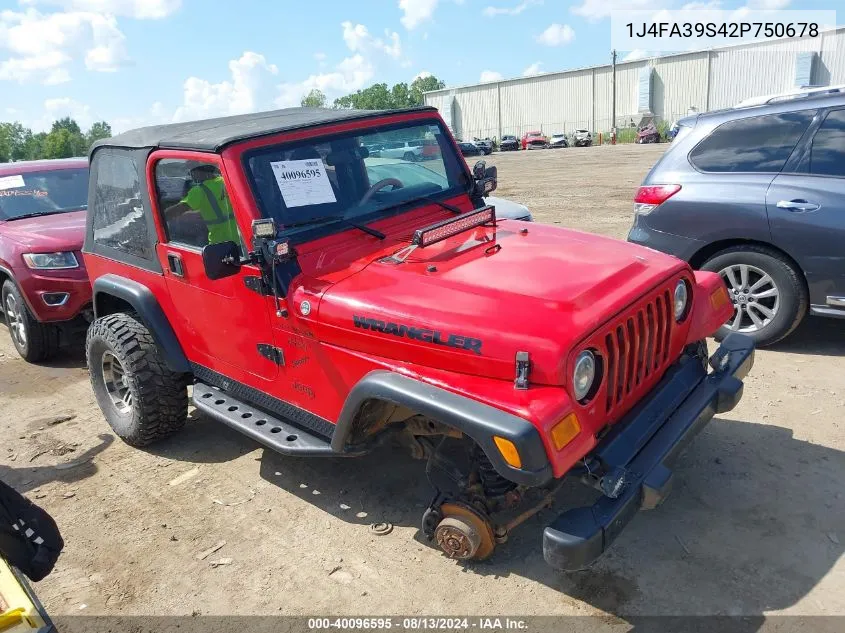 2002 Jeep Wrangler X VIN: 1J4FA39S42P750678 Lot: 40096595