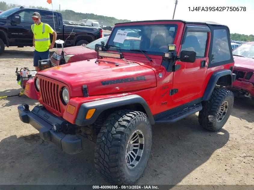 2002 Jeep Wrangler X VIN: 1J4FA39S42P750678 Lot: 40096595