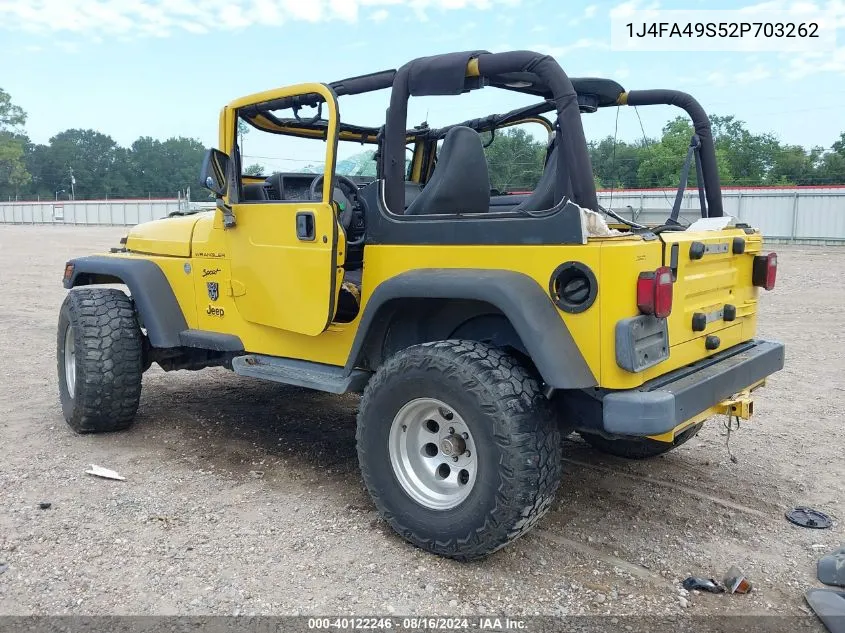 2002 Jeep Wrangler / Tj Sport VIN: 1J4FA49S52P703262 Lot: 40122246