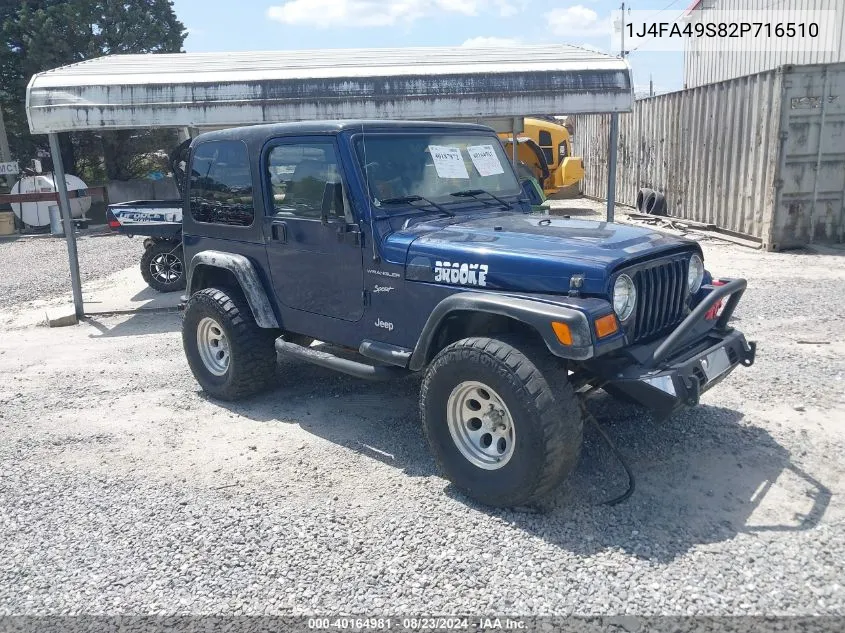 2002 Jeep Wrangler Sport VIN: 1J4FA49S82P716510 Lot: 40164981