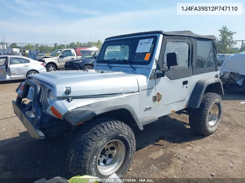 2002 Jeep Wrangler X VIN: 1J4FA39S12P747110 Lot: 40172829