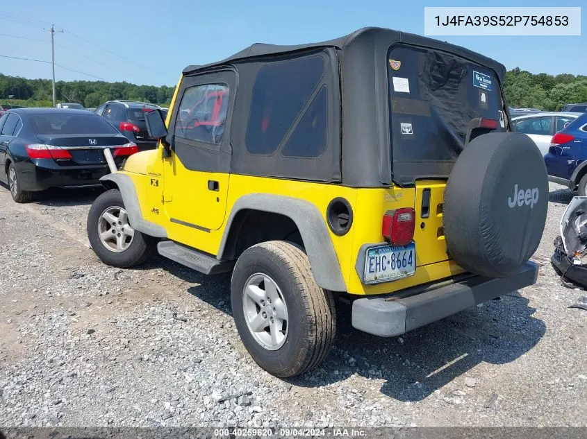 2002 Jeep Wrangler X VIN: 1J4FA39S52P754853 Lot: 40259620