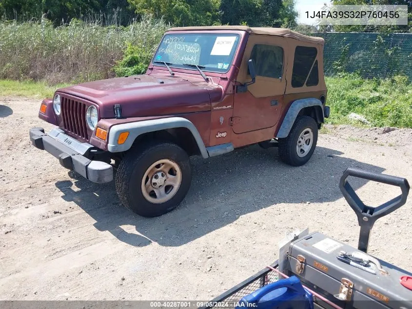 2002 Jeep Wrangler X VIN: 1J4FA39S32P760456 Lot: 40287001