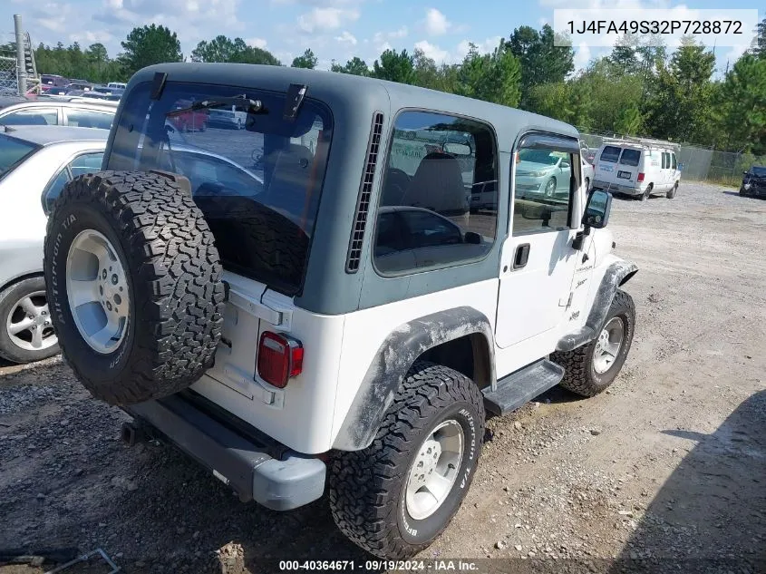 2002 Jeep Wrangler Sport VIN: 1J4FA49S32P728872 Lot: 40364671