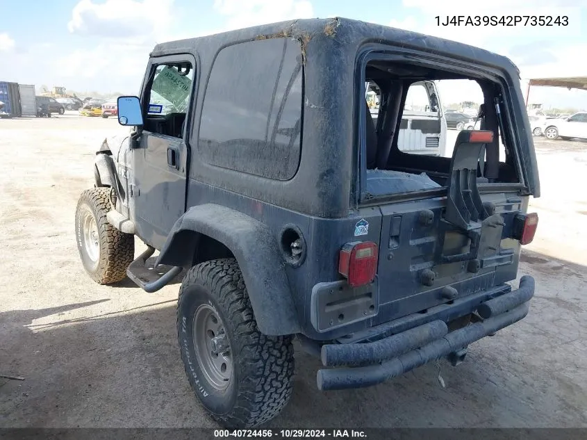 2002 Jeep Wrangler X VIN: 1J4FA39S42P735243 Lot: 40724456