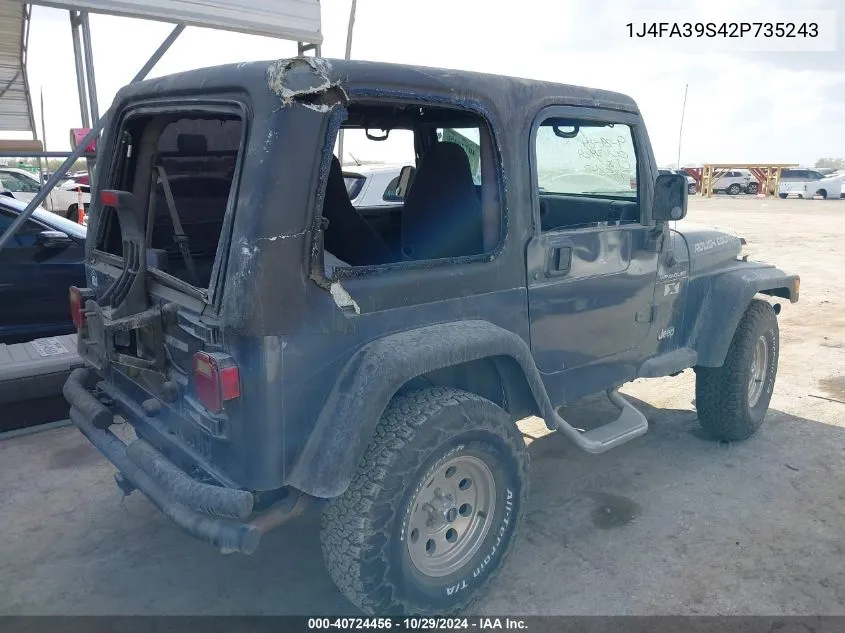 2002 Jeep Wrangler X VIN: 1J4FA39S42P735243 Lot: 40724456