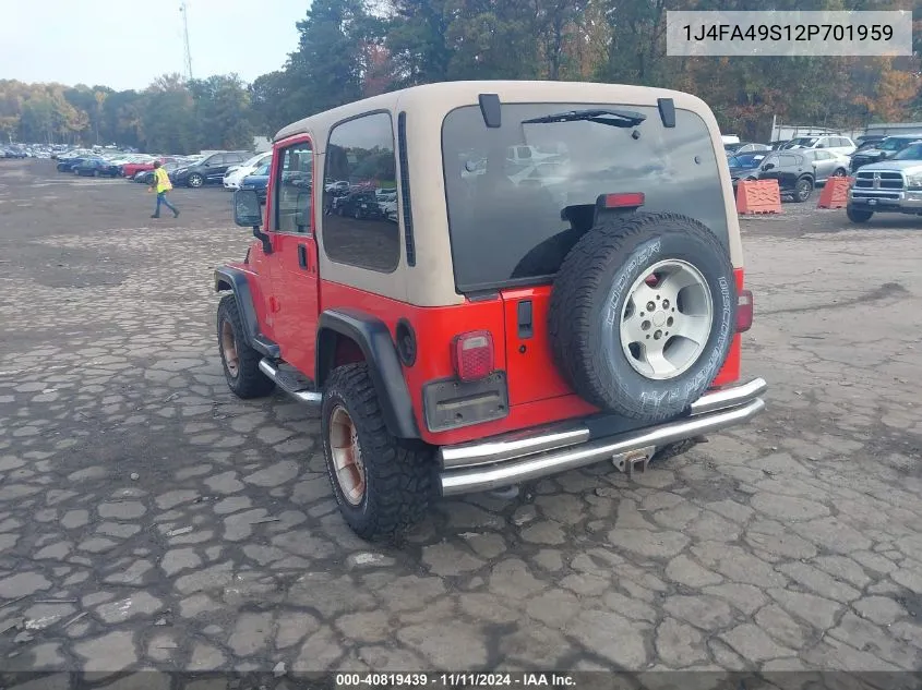 1J4FA49S12P701959 2002 Jeep Wrangler / Tj Sport