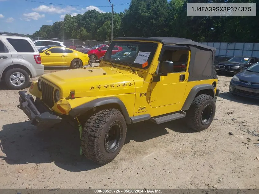 2003 Jeep Wrangler X VIN: 1J4FA39SX3P374375 Lot: 39525726