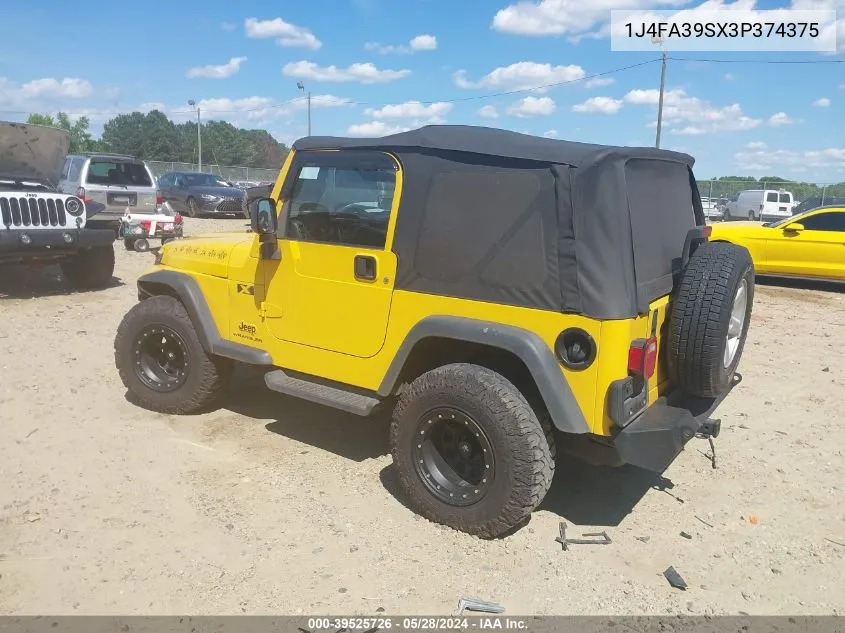 2003 Jeep Wrangler X VIN: 1J4FA39SX3P374375 Lot: 39525726