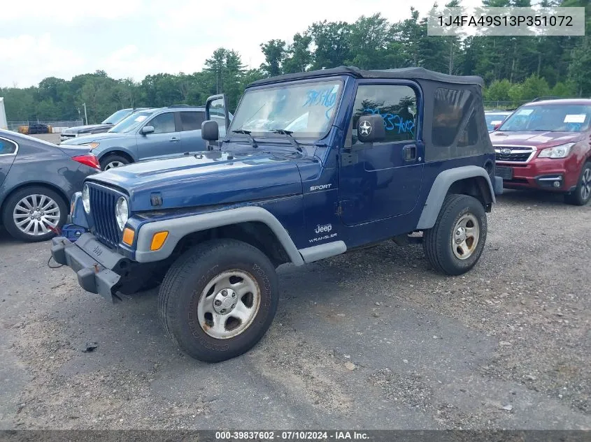 2003 Jeep Wrangler Sport VIN: 1J4FA49S13P351072 Lot: 39837602