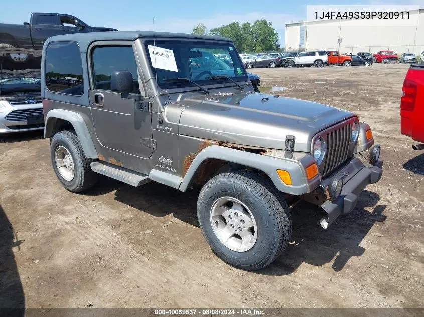 2003 Jeep Wrangler Sport VIN: 1J4FA49S53P320911 Lot: 40059537