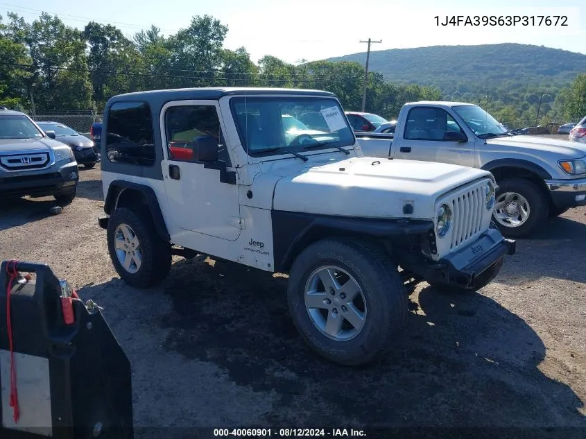 2003 Jeep Wrangler X VIN: 1J4FA39S63P317672 Lot: 40060901