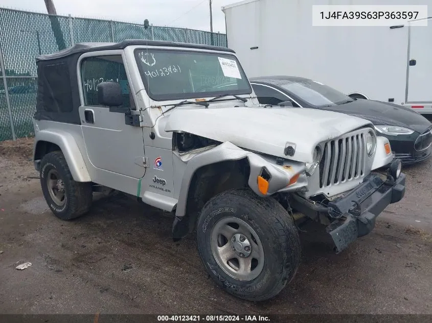 2003 Jeep Wrangler X VIN: 1J4FA39S63P363597 Lot: 40123421