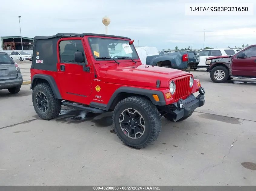 2003 Jeep Wrangler Sport VIN: 1J4FA49S83P321650 Lot: 40208058