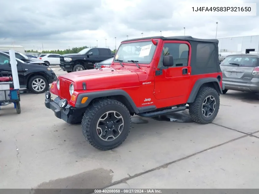 2003 Jeep Wrangler Sport VIN: 1J4FA49S83P321650 Lot: 40208058