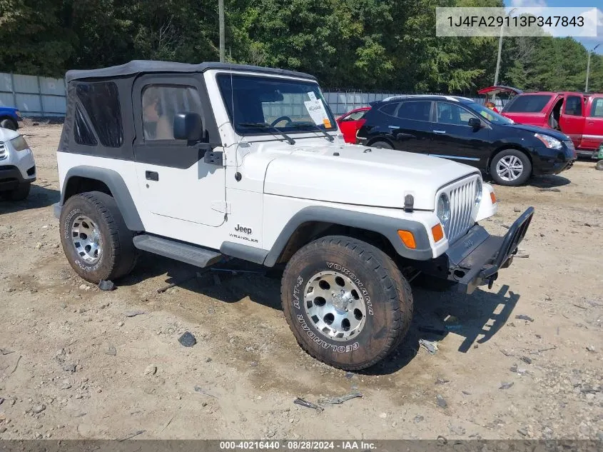 2003 Jeep Wrangler Se VIN: 1J4FA29113P347843 Lot: 40216440