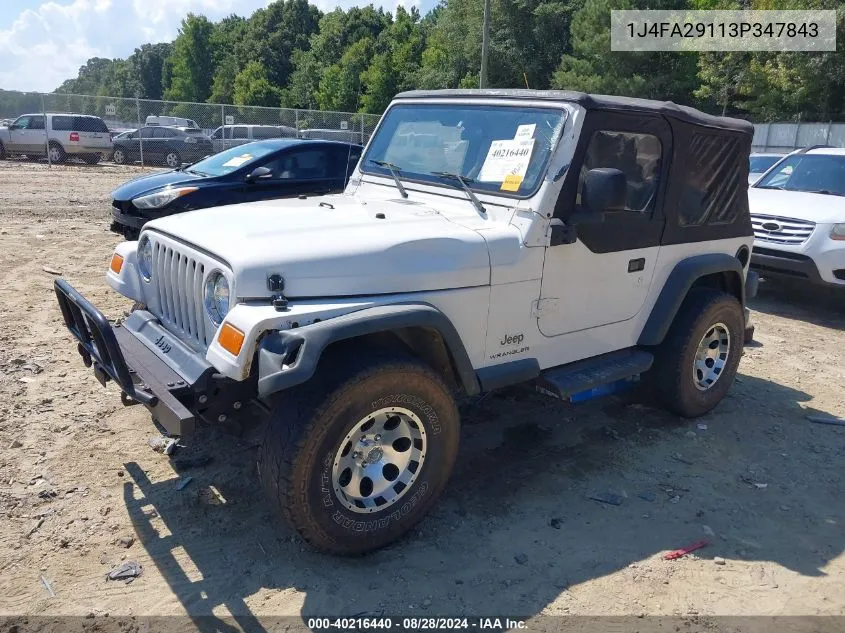 2003 Jeep Wrangler Se VIN: 1J4FA29113P347843 Lot: 40216440