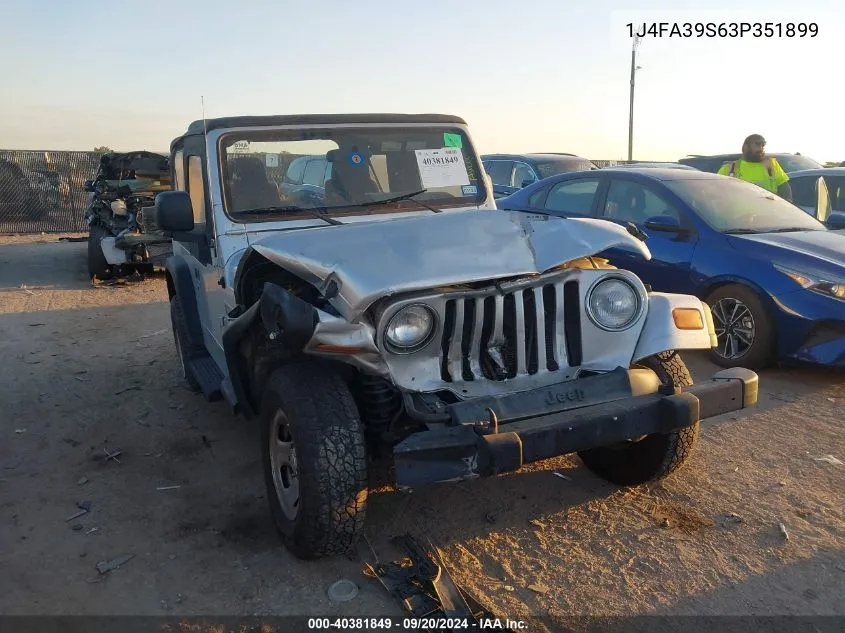 2003 Jeep Wrangler X VIN: 1J4FA39S63P351899 Lot: 40381849