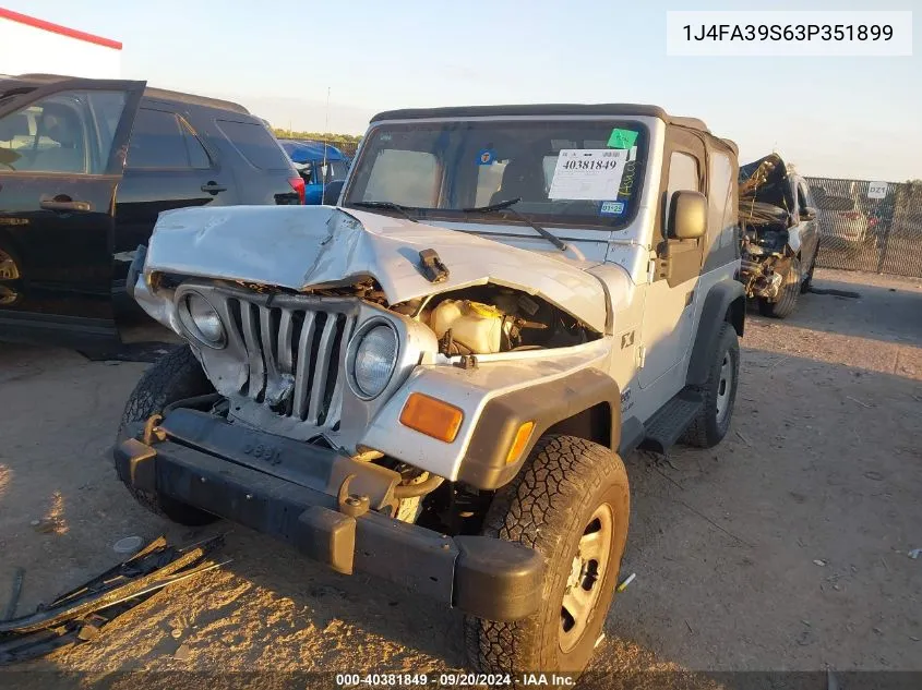 2003 Jeep Wrangler X VIN: 1J4FA39S63P351899 Lot: 40381849