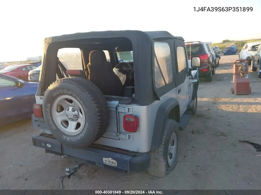 2003 Jeep Wrangler X VIN: 1J4FA39S63P351899 Lot: 40381849