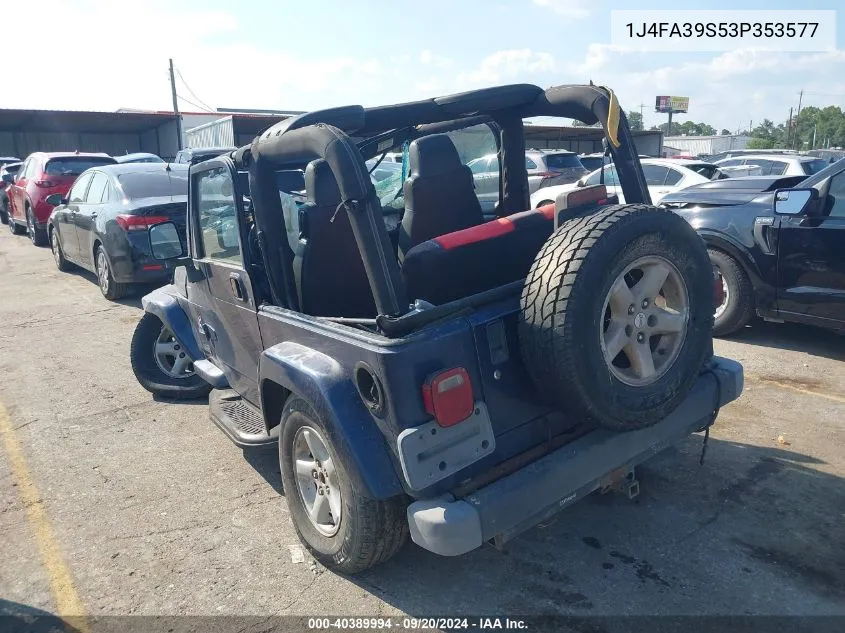 2003 Jeep Wrangler X VIN: 1J4FA39S53P353577 Lot: 40389994