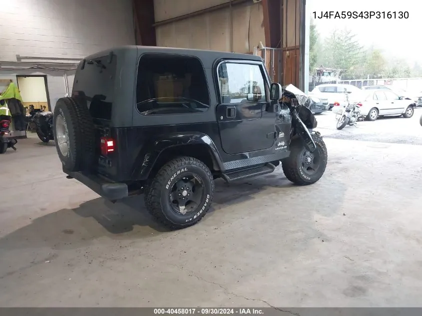 1J4FA59S43P316130 2003 Jeep Wrangler / Tj Sahara