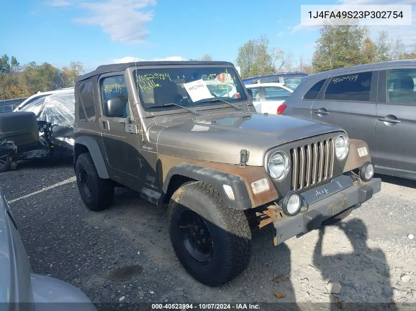 2003 Jeep Wrangler Sport VIN: 1J4FA49S23P302754 Lot: 40523994