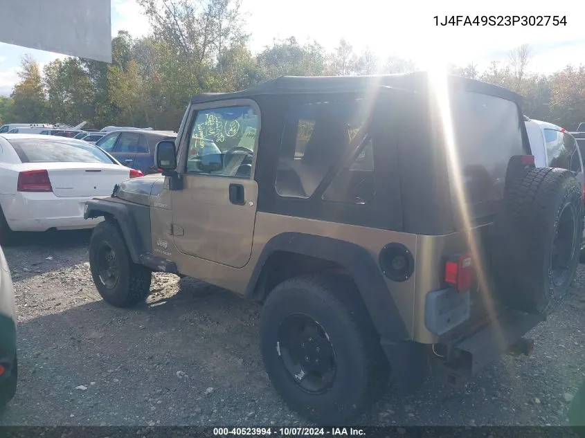 2003 Jeep Wrangler Sport VIN: 1J4FA49S23P302754 Lot: 40523994