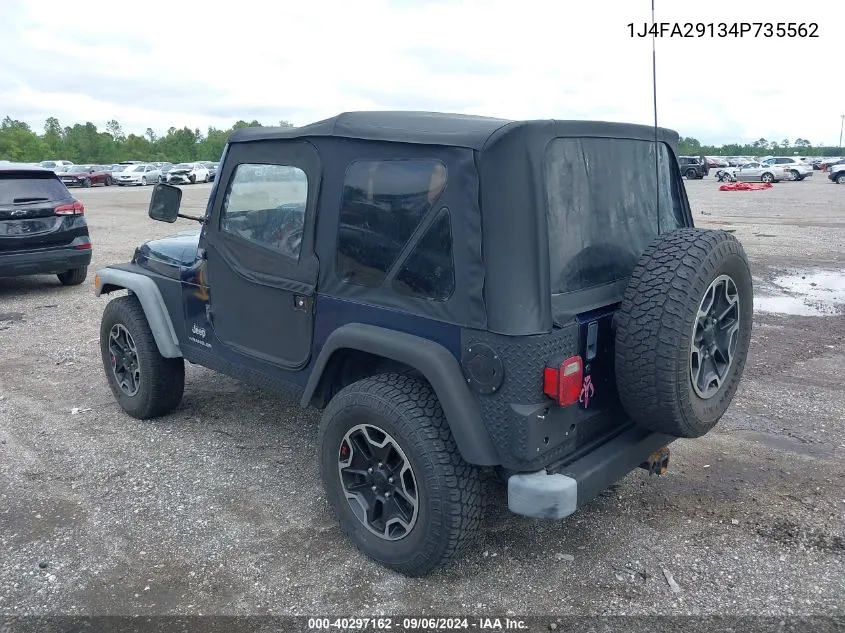 2004 Jeep Wrangler Se VIN: 1J4FA29134P735562 Lot: 40297162